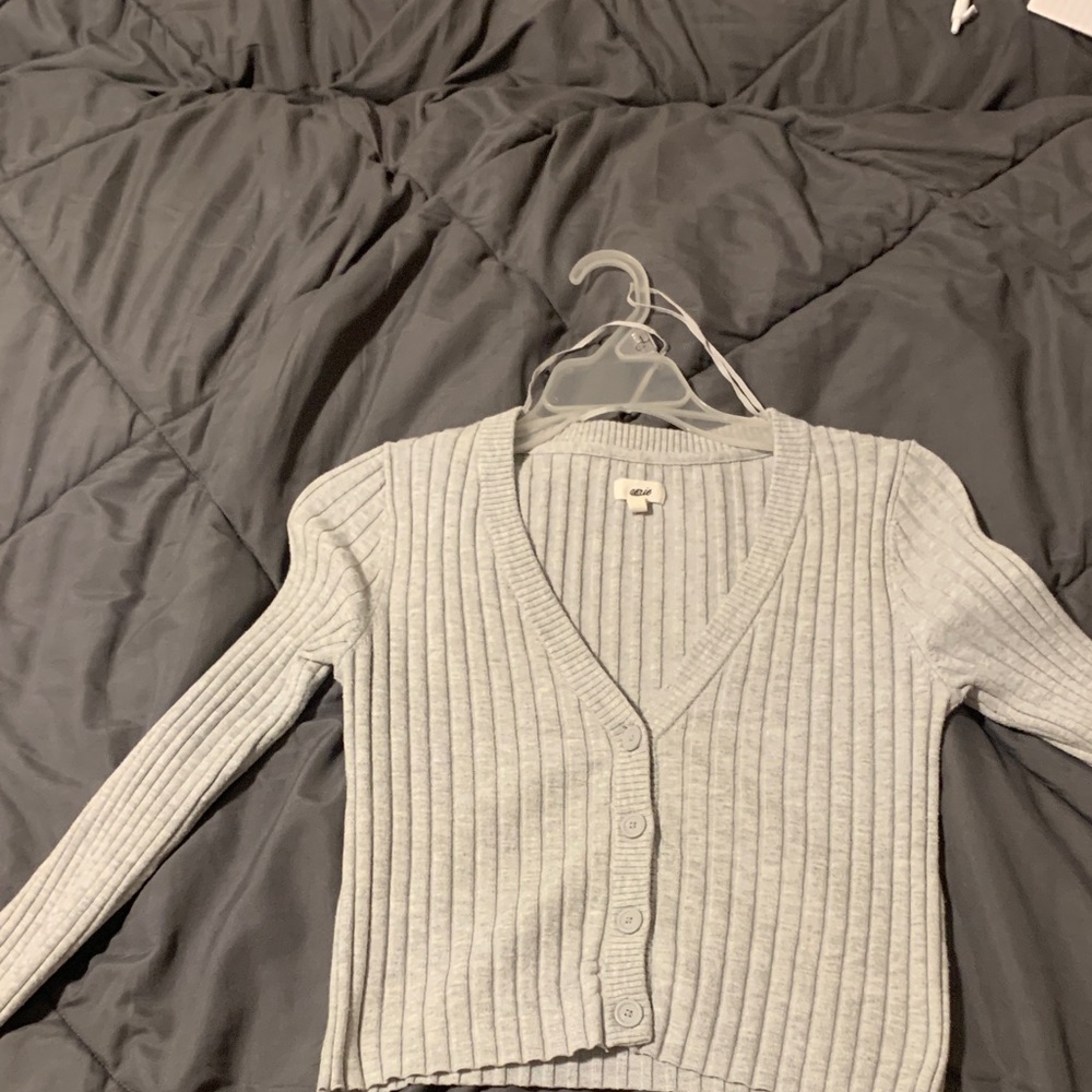 Aerie Soft Gray Ribbed Button-Up Cardigan